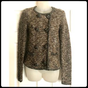 Cabi Ritz Tweed Double Breasted Snap Front Cardigan Sweater